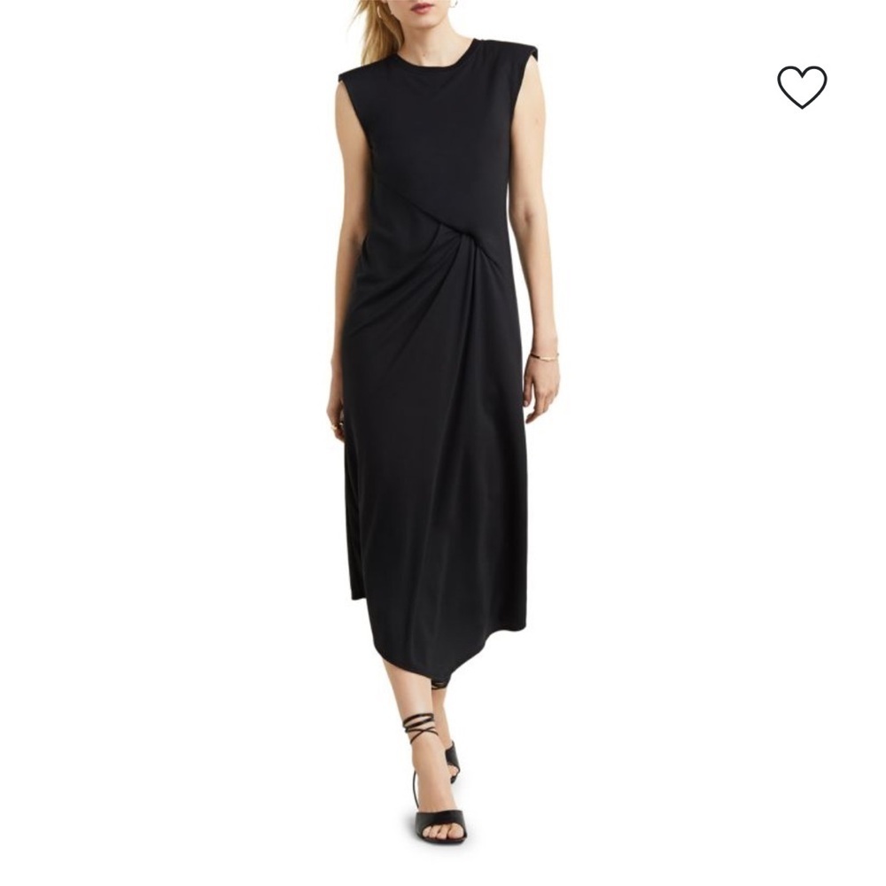 GSTQ Asymmetric Drape Midi Dress black viscose made in Portugal size L NWT